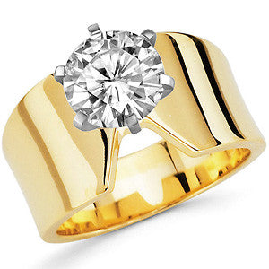 Moissanite Wide Band Solitaire Ring
