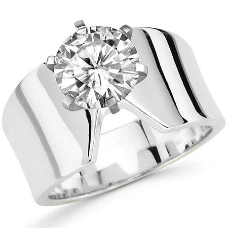 Moissanite Wide Band Solitaire Ring