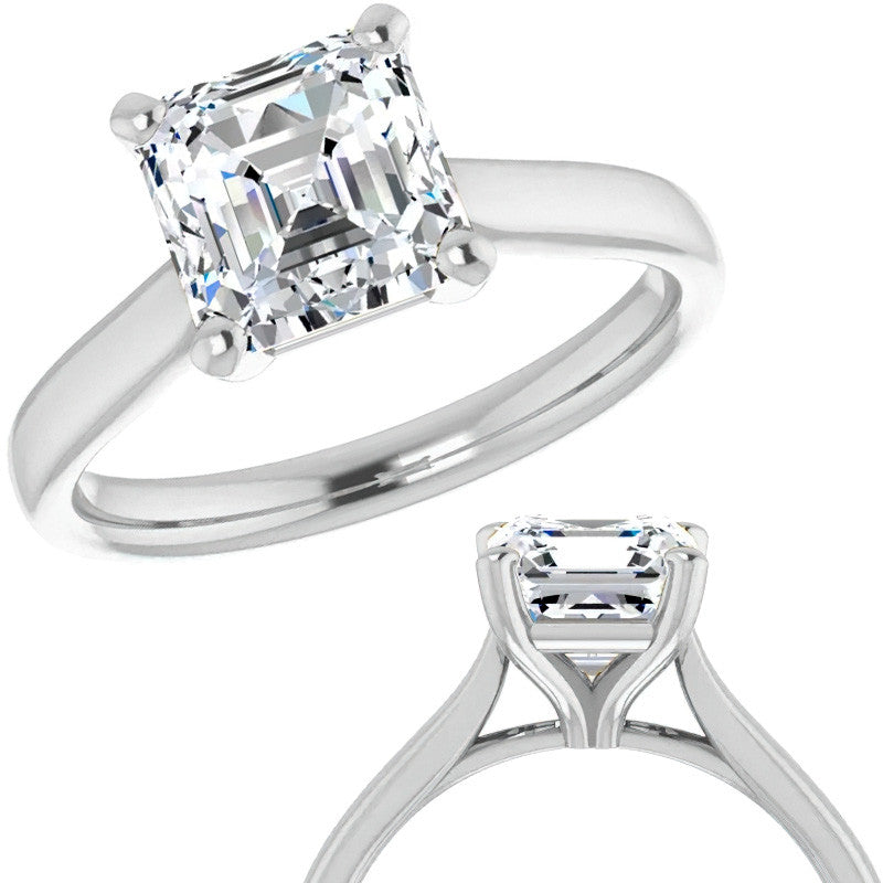 Asscher Cut Moissanite Cathedral Solitaire