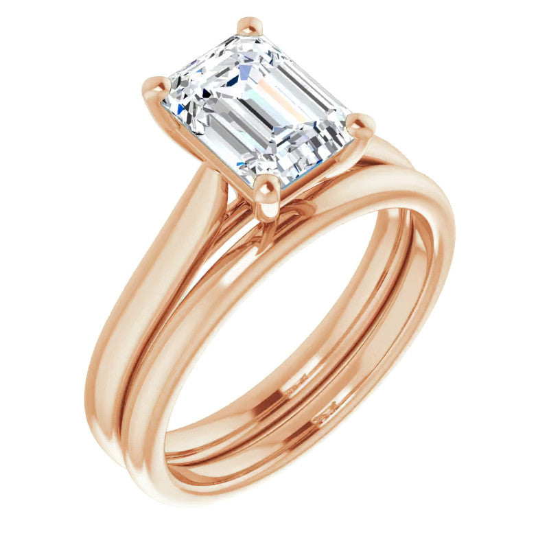 Emerald / Radiant cut Moissanite Cathedral Solitaire