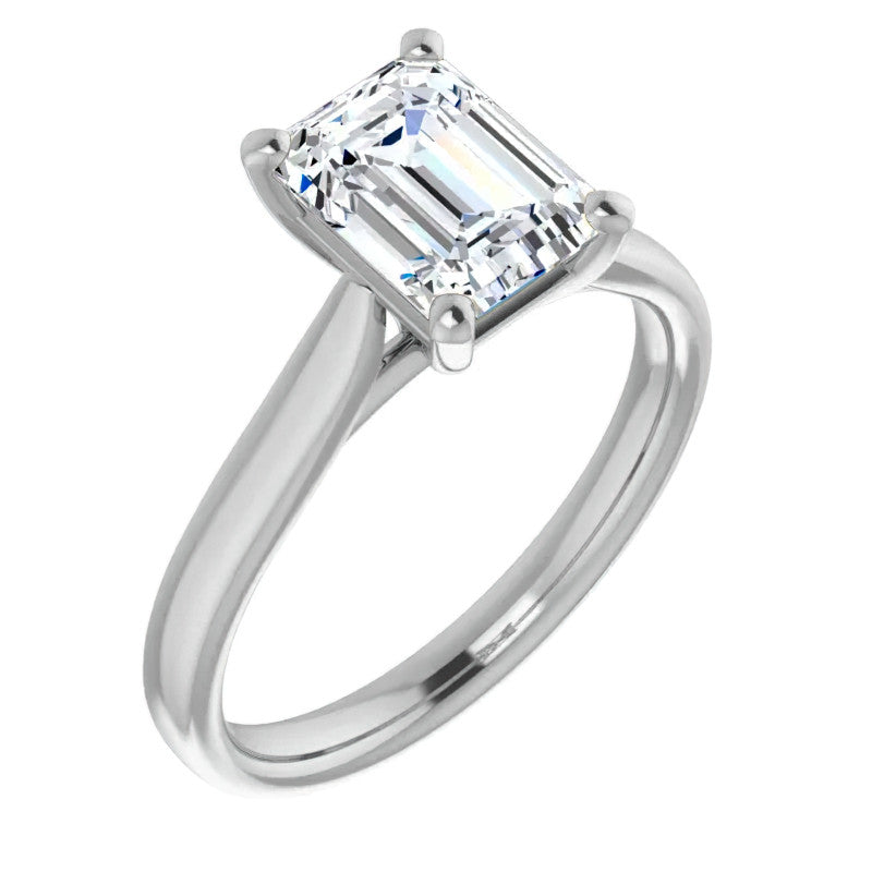 Emerald / Radiant cut Moissanite Cathedral Solitaire