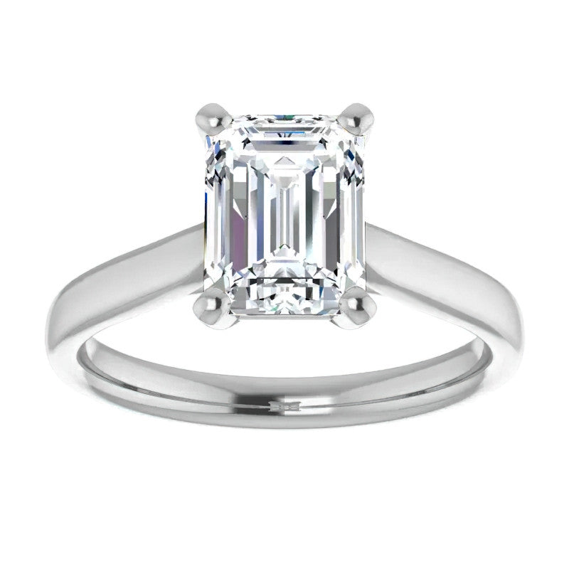 Emerald / Radiant cut Moissanite Cathedral Solitaire