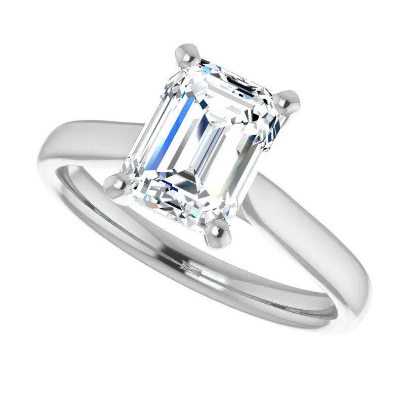 Emerald / Radiant cut Moissanite Cathedral Solitaire