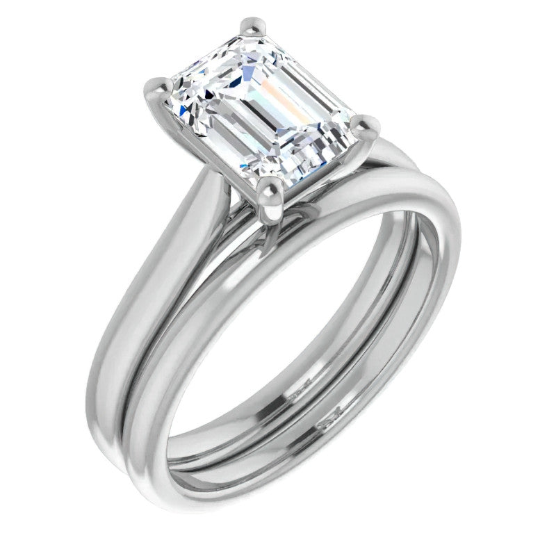 Emerald / Radiant cut Moissanite Cathedral Solitaire