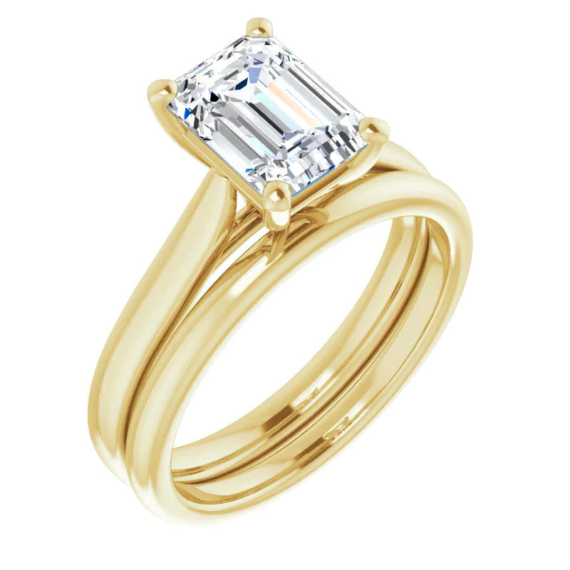 Emerald / Radiant cut Moissanite Cathedral Solitaire