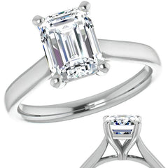 Emerald / Radiant cut Moissanite Cathedral Solitaire