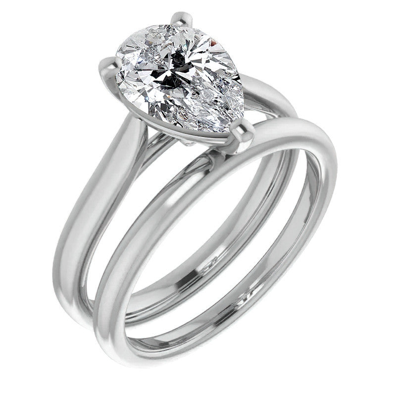 Pear Cut Moissanite Cathedral Solitaire
