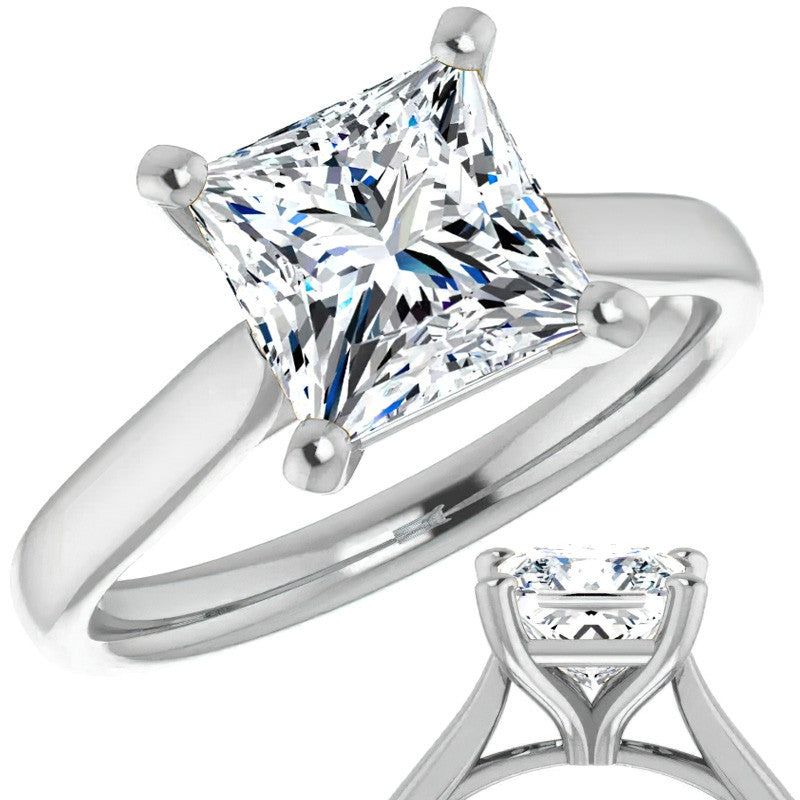 Princess Cut Moissanite Cathedral Solitaire