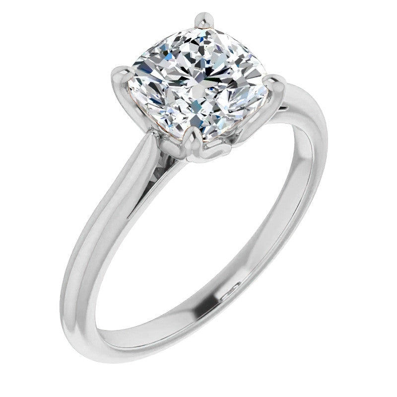 Cushion Cut Moissanite Cathedral Solitaire Ring