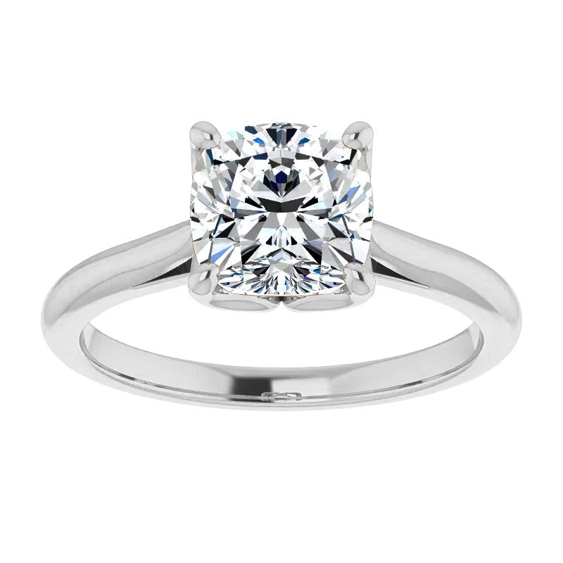 Cushion Cut Moissanite Cathedral Solitaire Ring