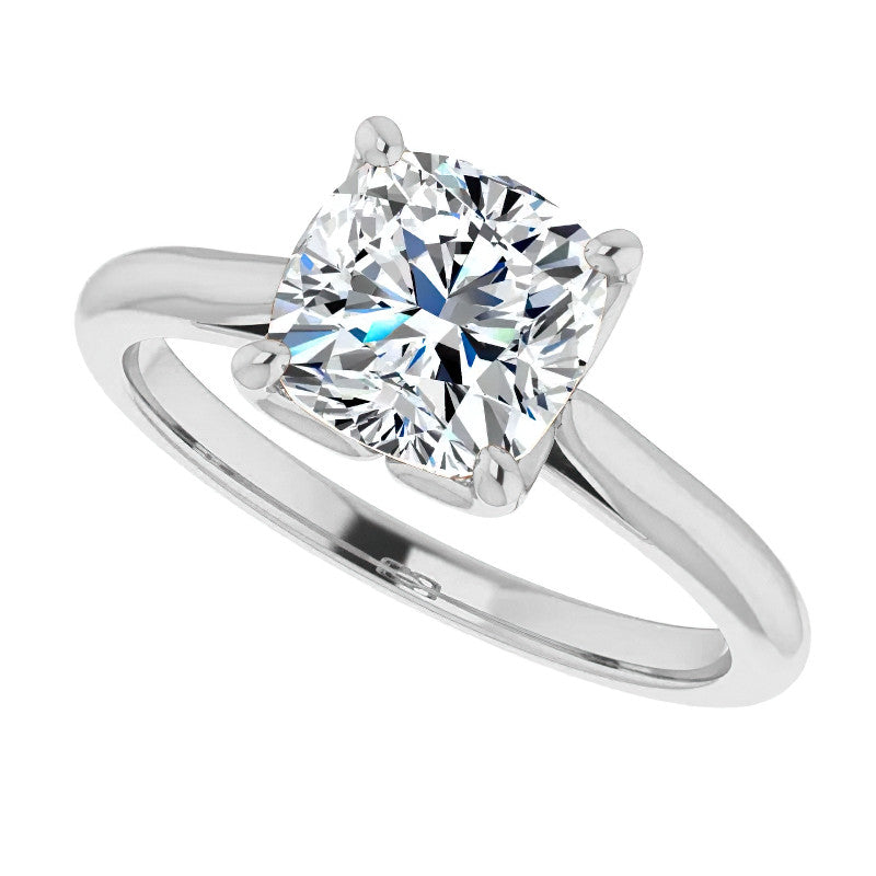 Cushion Cut Moissanite Cathedral Solitaire Ring
