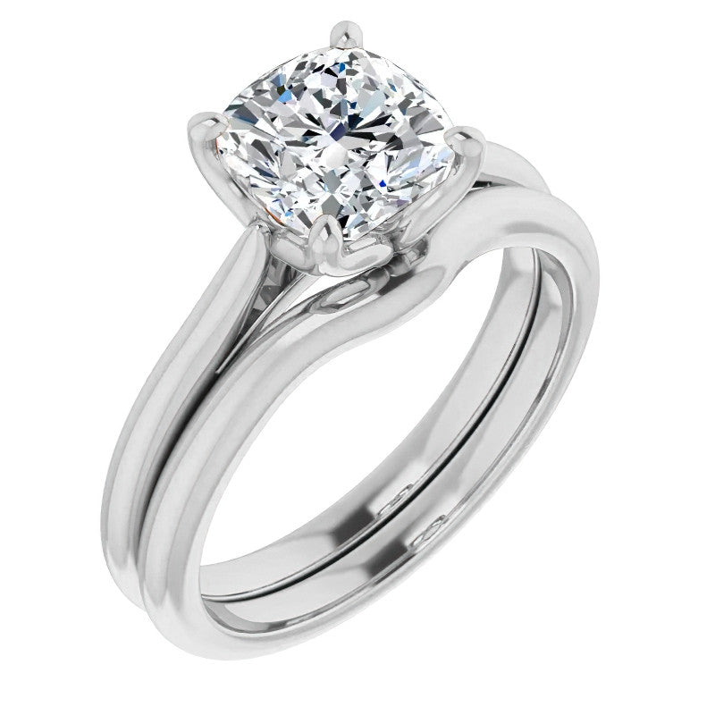 Cushion Cut Moissanite Cathedral Solitaire Ring