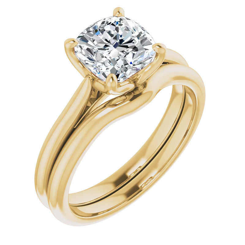 Cushion Cut Moissanite Cathedral Solitaire Ring