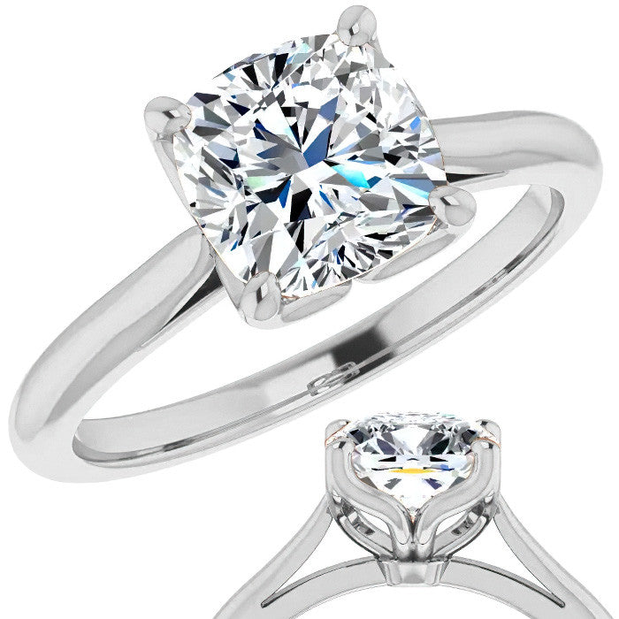 Cushion Cut Moissanite Cathedral Solitaire Ring