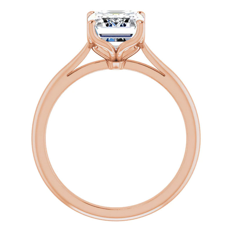 Emerald / Radiant cut Moissanite Cathedral Solitaire Ring