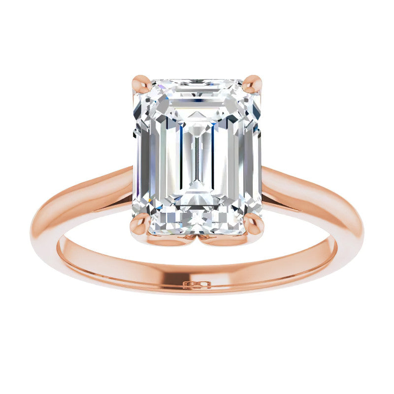 Emerald / Radiant cut Moissanite Cathedral Solitaire Ring