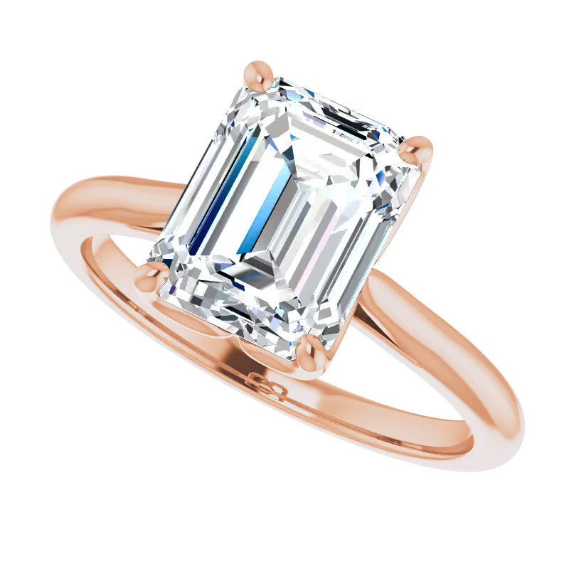 Emerald / Radiant cut Moissanite Cathedral Solitaire Ring