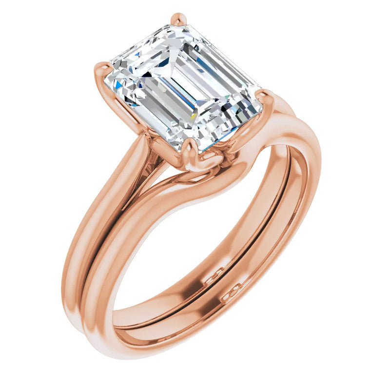 Emerald / Radiant cut Moissanite Cathedral Solitaire Ring