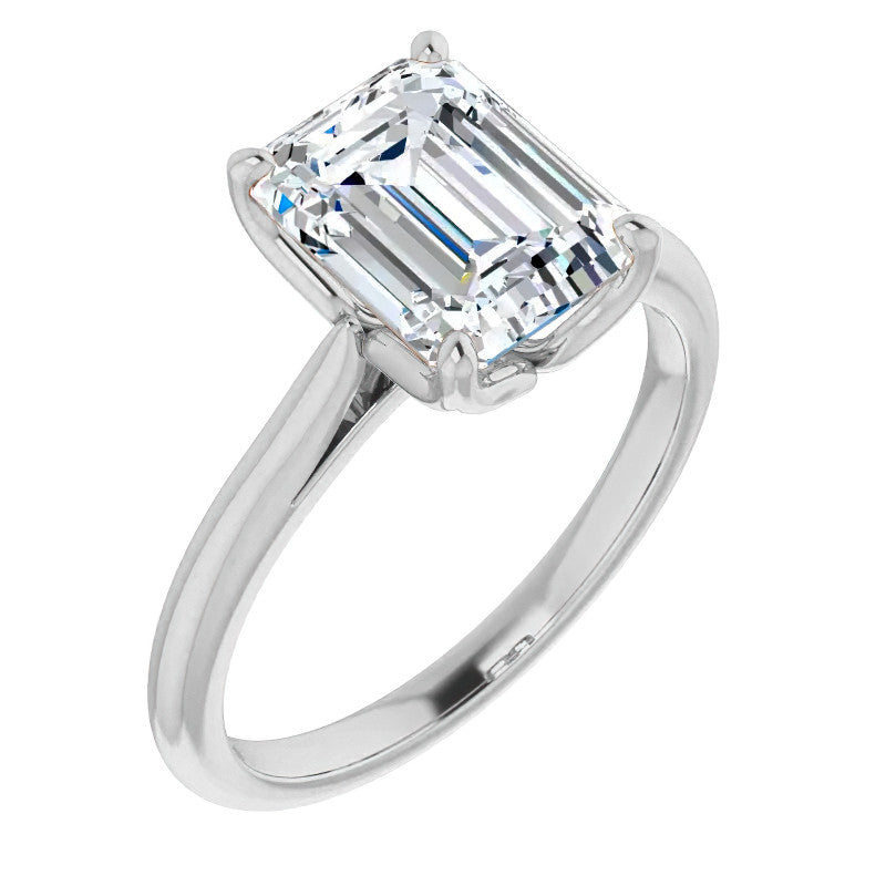 Emerald / Radiant cut Moissanite Cathedral Solitaire Ring