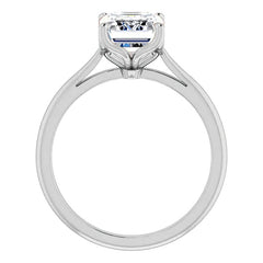 Emerald / Radiant cut Moissanite Cathedral Solitaire Ring