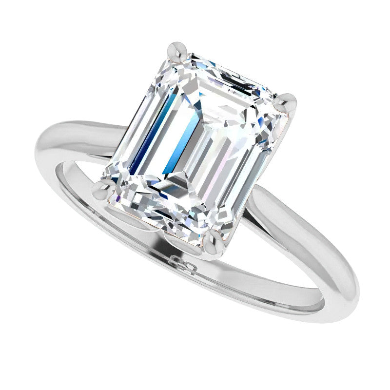 Emerald / Radiant cut Moissanite Cathedral Solitaire Ring