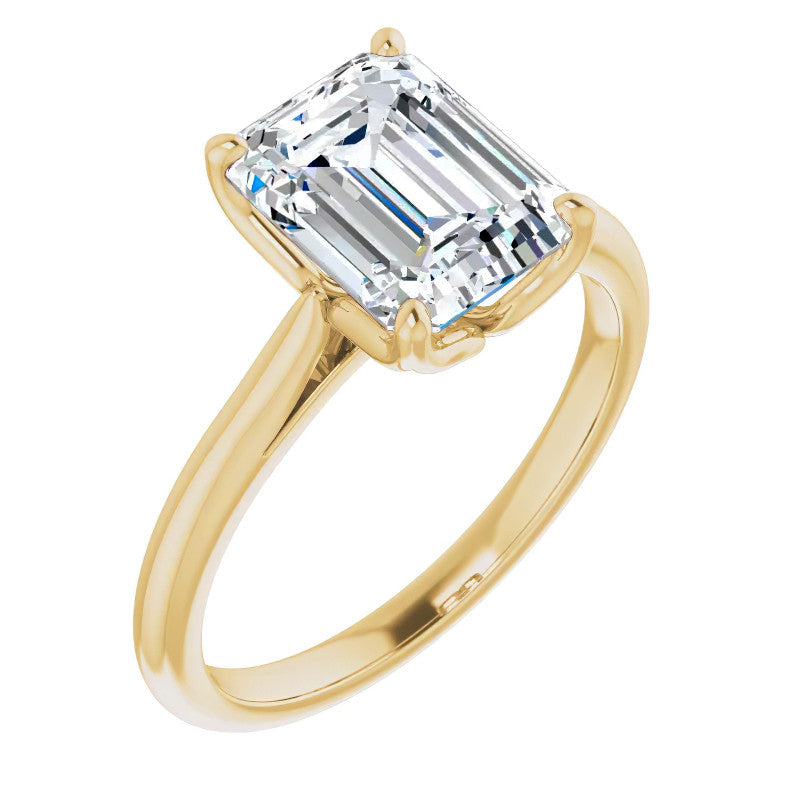 Emerald / Radiant cut Moissanite Cathedral Solitaire Ring