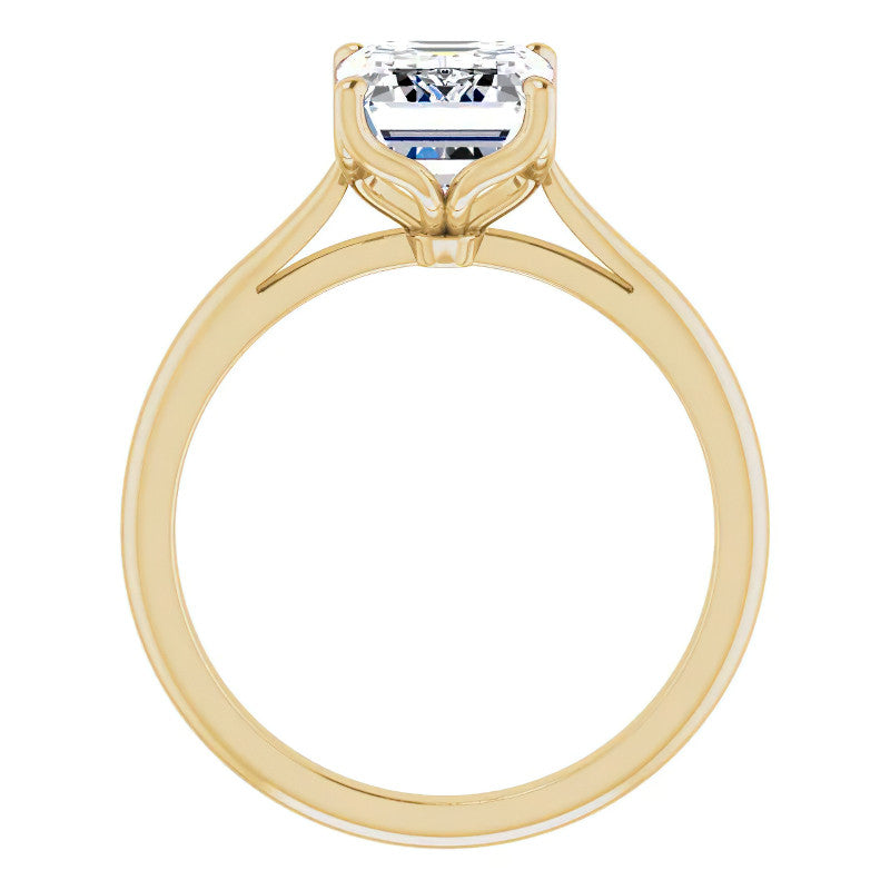 Emerald / Radiant cut Moissanite Cathedral Solitaire Ring