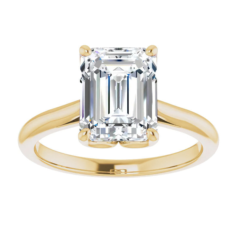 Emerald / Radiant cut Moissanite Cathedral Solitaire Ring