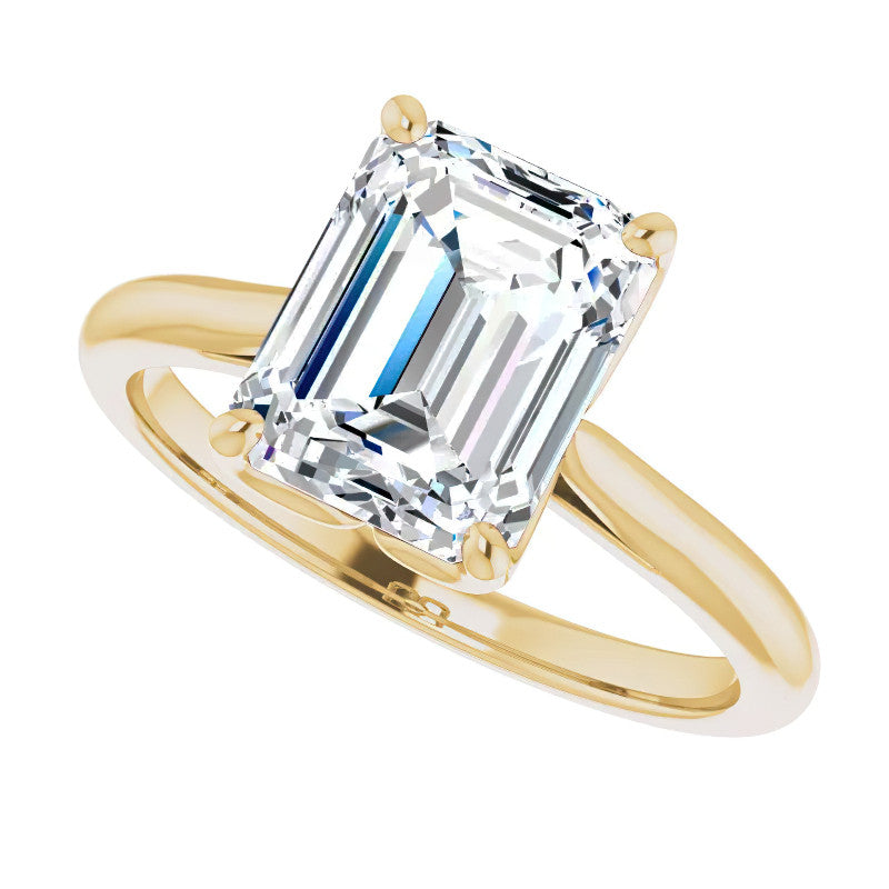 Emerald / Radiant cut Moissanite Cathedral Solitaire Ring