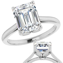 Emerald / Radiant cut Moissanite Cathedral Solitaire Ring