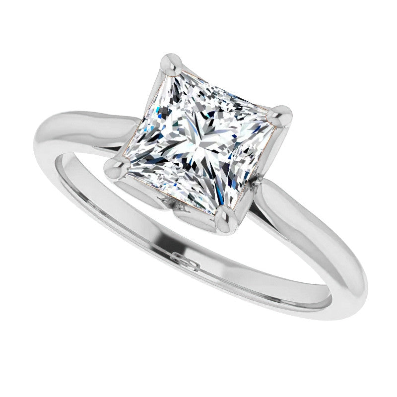 Princess Cut Moissanite Cathedral Solitaire Ring
