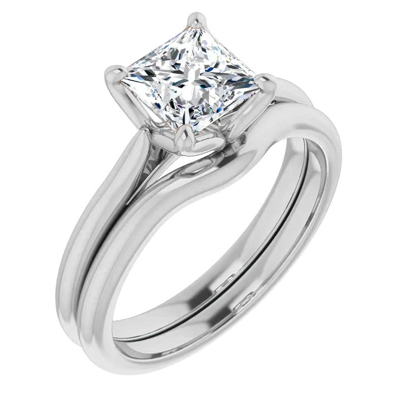 Princess Cut Moissanite Cathedral Solitaire Ring