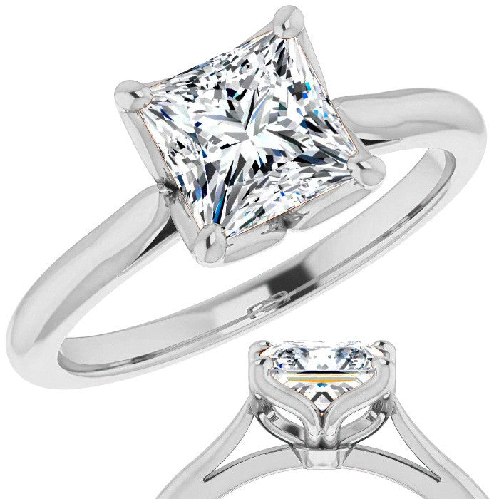 Princess Cut Moissanite Cathedral Solitaire Ring