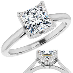 Princess Cut Moissanite Cathedral Solitaire Ring