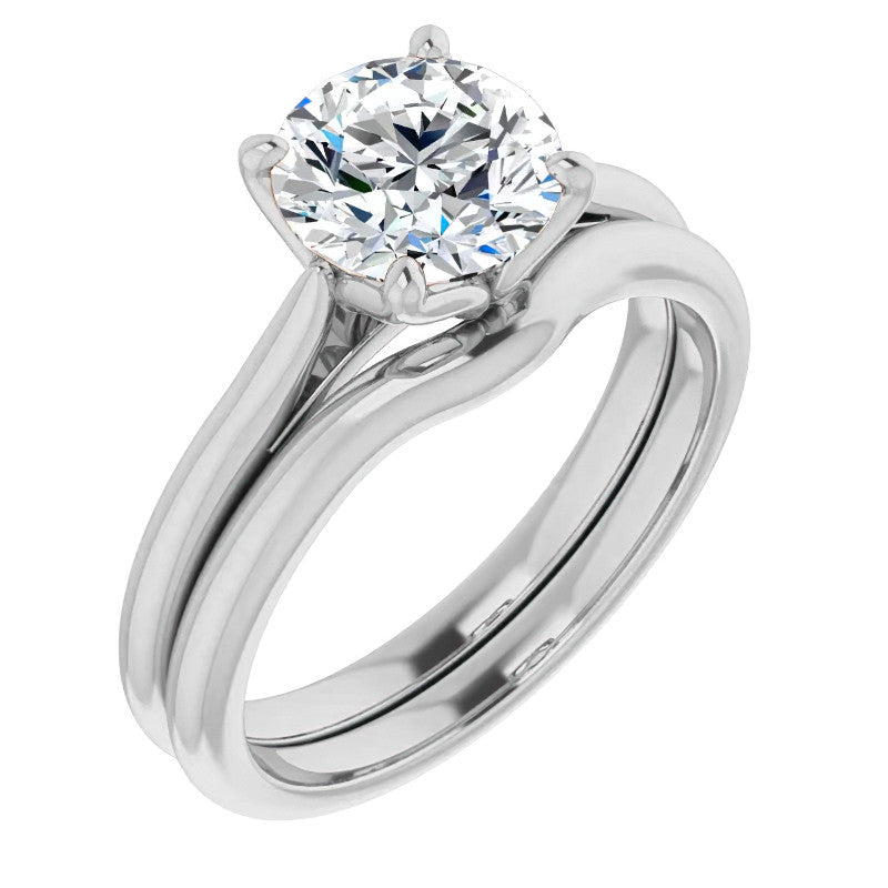 Round Brilliant Cut Moissanite Cathedral Solitaire Ring