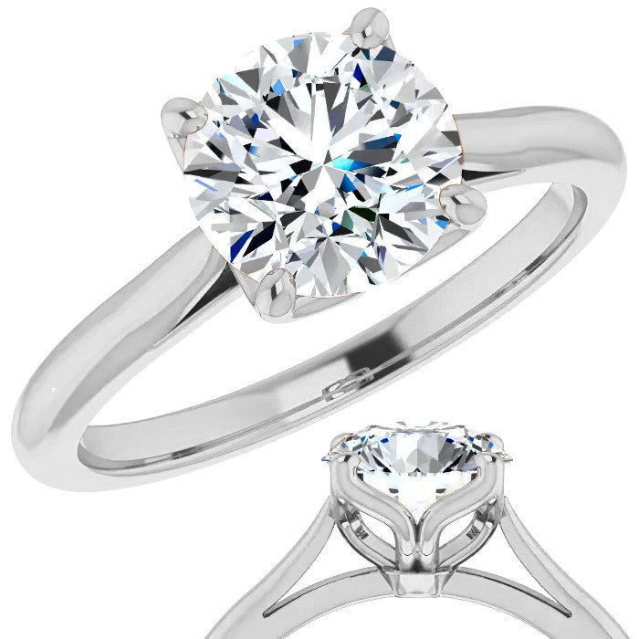 Round Brilliant Cut Moissanite Cathedral Solitaire Ring