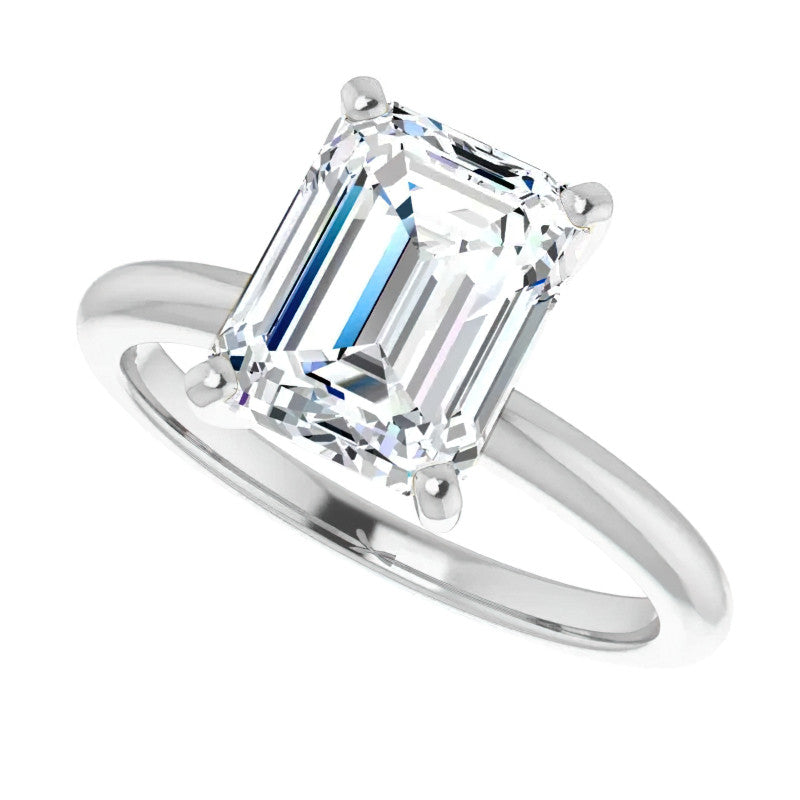 Emerald / Radiant cut Moissanite Solitaire Ring