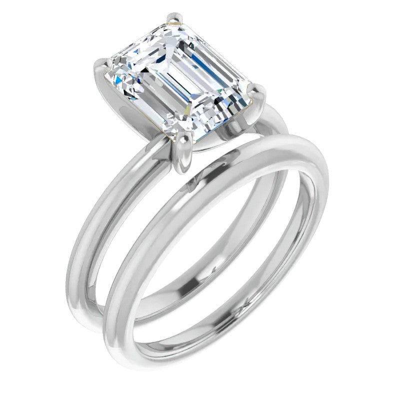 Emerald / Radiant cut Moissanite Solitaire Ring