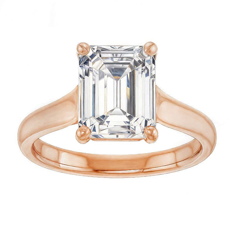 Emerald / Radiant cut Cathedral Solitaire Ring