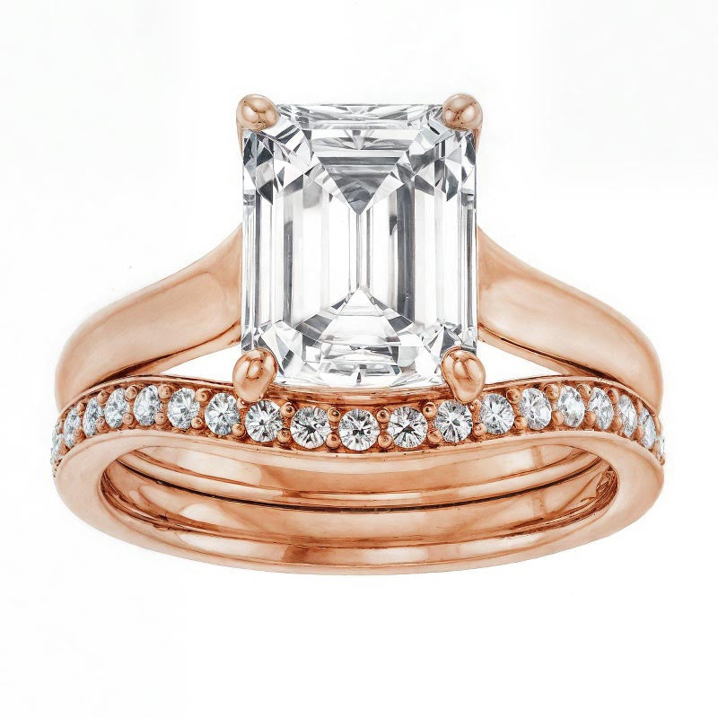 Emerald / Radiant cut Cathedral Solitaire Ring