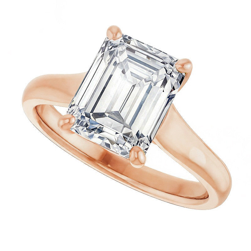Emerald / Radiant cut Cathedral Solitaire Ring