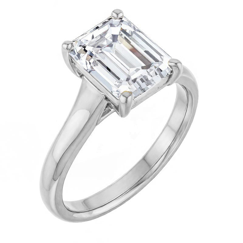 Emerald / Radiant cut Cathedral Solitaire Ring