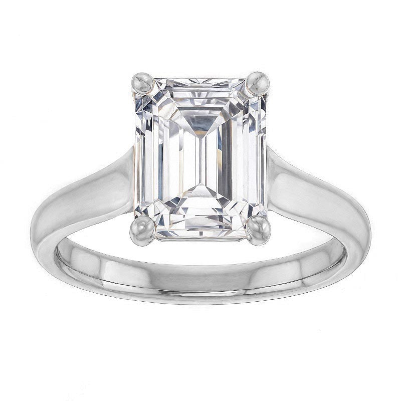 Emerald / Radiant cut Cathedral Solitaire Ring
