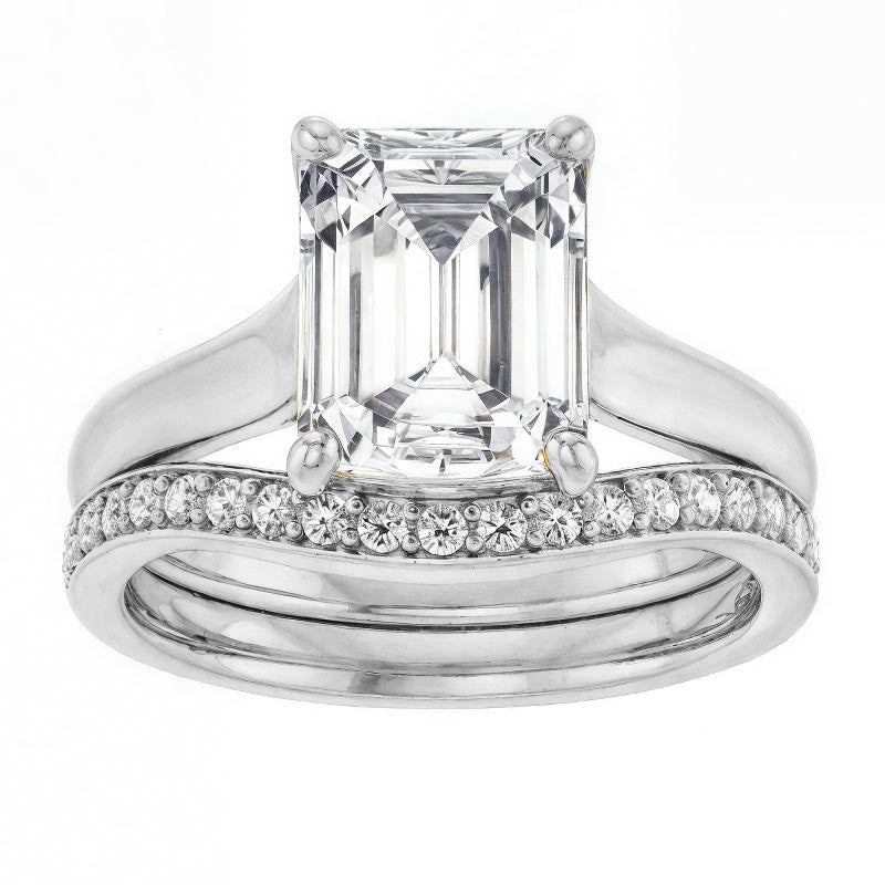 Emerald / Radiant cut Cathedral Solitaire Ring