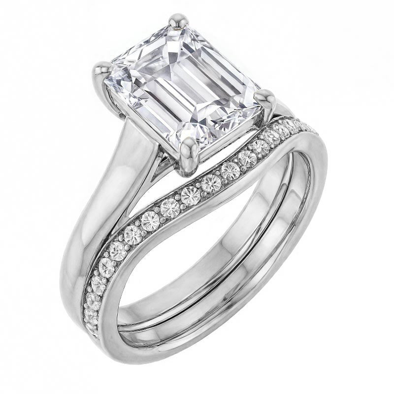 Emerald / Radiant cut Cathedral Solitaire Ring