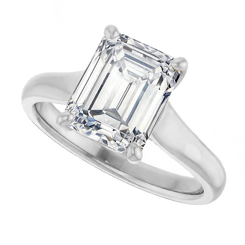 Emerald / Radiant cut Cathedral Solitaire Ring