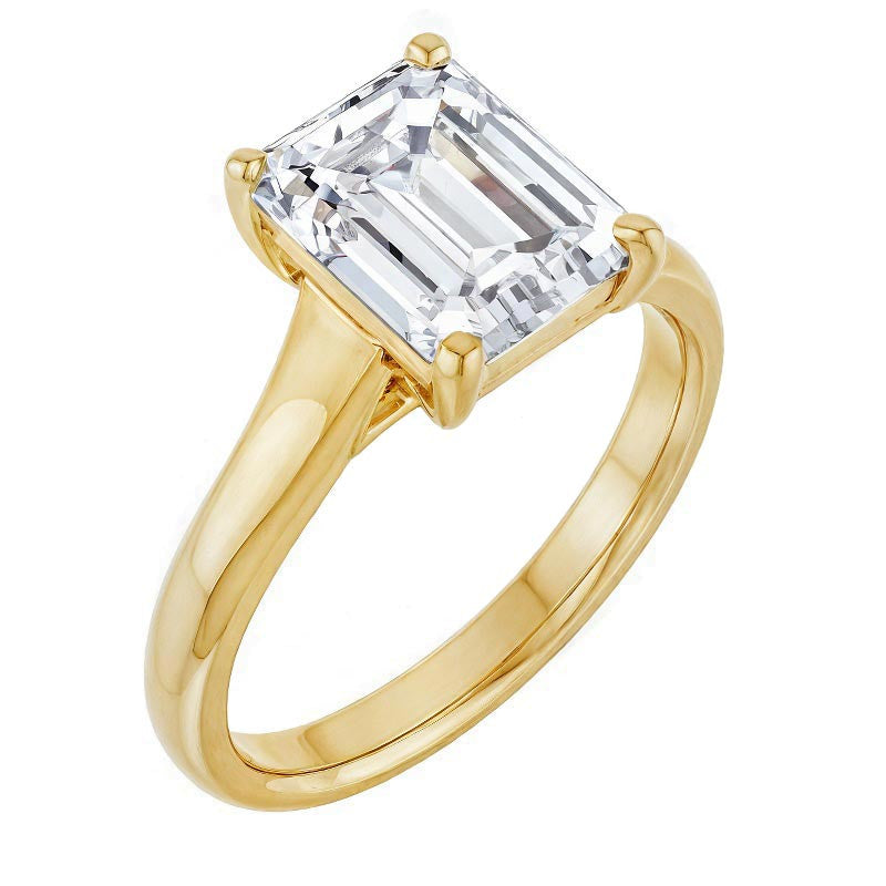 Emerald / Radiant cut Cathedral Solitaire Ring