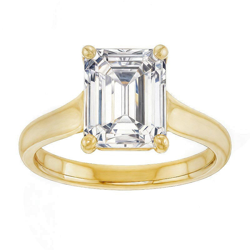 Emerald / Radiant cut Cathedral Solitaire Ring