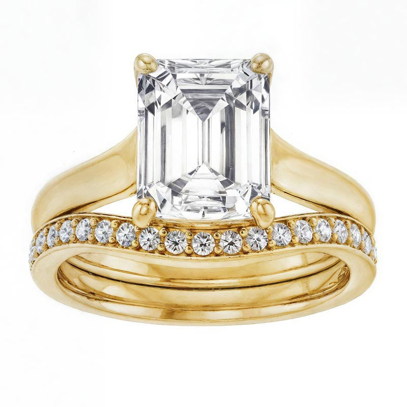 Emerald / Radiant cut Cathedral Solitaire Ring