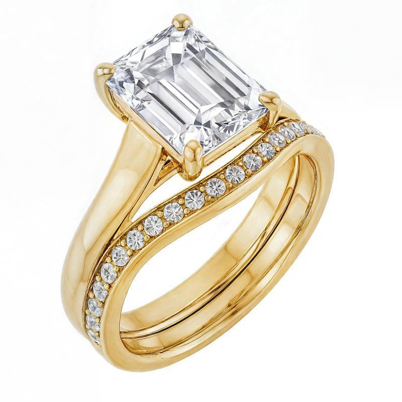 Emerald / Radiant cut Cathedral Solitaire Ring